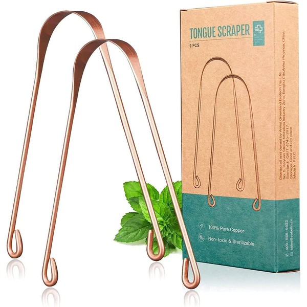 Copper Tongue Scraper Cleaner for Adult, 100% Pure Copper by Y-Kelin, Reduce Bad Breath & Easy to Use, Metal Gratte Langue