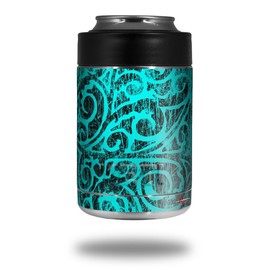 WraptorSkinz Skin Decal Wrap for Yeti Colster and RTIC Can Coolers Folder Doodles Neon Teal (COOLER NOT INCLUDED)