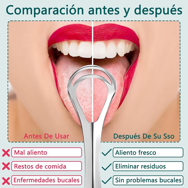 Raspador de Lengua de Acero Inoxidable 6 Piezas para Aliento
