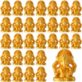AceOrbit 30 Pcs Indian Return Gifts for Pooja Gold Resin Small Elephants Statues Bulk Ganesha Diwali Decor Symbol of Lucky Wealth Prosperity for Diwali Pooja Wedding Housewarming Favor
