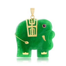 Natural Jade Elephant Figurine Pendant - Real Jade Pendant 14k Gold and Jade Necklaces for Women - Green Jade Jewelry - Elephant Jewelry - Elephant Necklace Pendant - Elephant Figurines Necklace