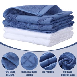 Fanfanwin 2 Pcs Summer Nautical Hand Towels for Bathroom Blue Nautical Beach Bathroom Hand Towel Nautical 100% Cotton Jacquard Weave Dish Washcloth for Kitchen Farmhouse Gifts 12.6 x 28.35 Inch