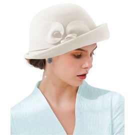ORIDOOR Women Vintage Wool Felt Flowers Bucket Cloche Bowler Hat Church Wedding Dress Fascinator Hat Winter Felt Fedoras 012 White One Size …