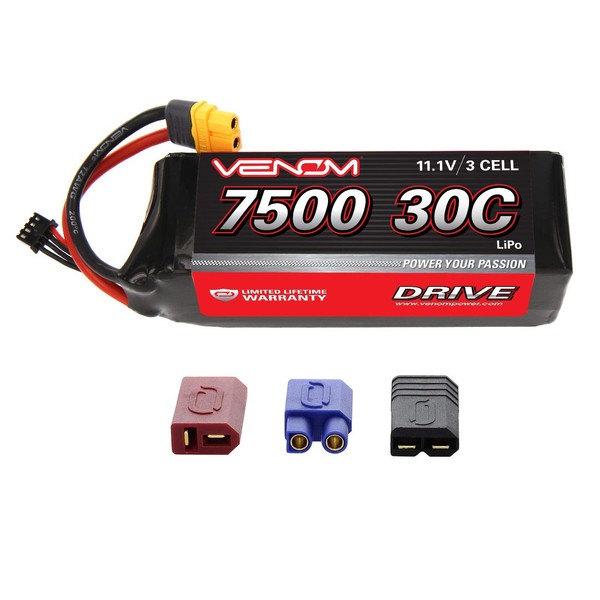 Venom Power Drive Series 50C 3S 5000mAh 11.1V LiPo RC Battery - 12 AWG Soft Silicone Wire Connector, Hard Protective Case, Universal Plug UNI 2.0 - Compatible with Tamiya, Deans & EC3 Plug