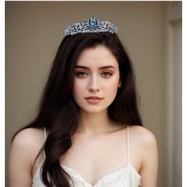 Rannyrena Sparkling Crystal Tiara Crown for Women Gorgeous Rhinestone Bridal Wedding Headband with Combs Elegant Birthday Party Prom Hair Accessories (Silver-light blue, Standard)