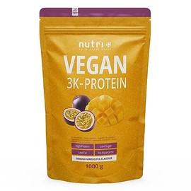 Nutri + Proteinpulver Vegan Mango & Maracuja 1 kg - 82% Eiwei√ü - 3k plant-based Eiwei√üpulver - Veganes Protein Pulver 1000 g - Mehrkomponenteneiwei√ü