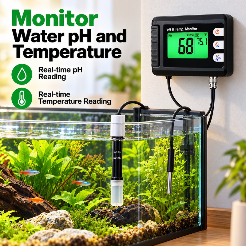Digital pH and Temperature Monitor for Aquarium & Water Testing