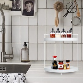 Lvssci 2 Tier Corner Shelf Rack Kitchen Counter Cabinet Bathroom Organizer Makeup Cosmetic countertop Organization and Storage Under Sink Organizers Perfume Trays for Dresser White