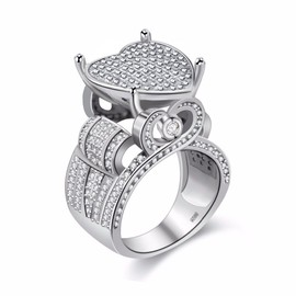 Uloveido Women's Platinum Plated Large Love Heart Wedding Rings Cubic Zirconia Cluster Wide Architecture Ring Y426, Zirconia, Cubic Zirconia