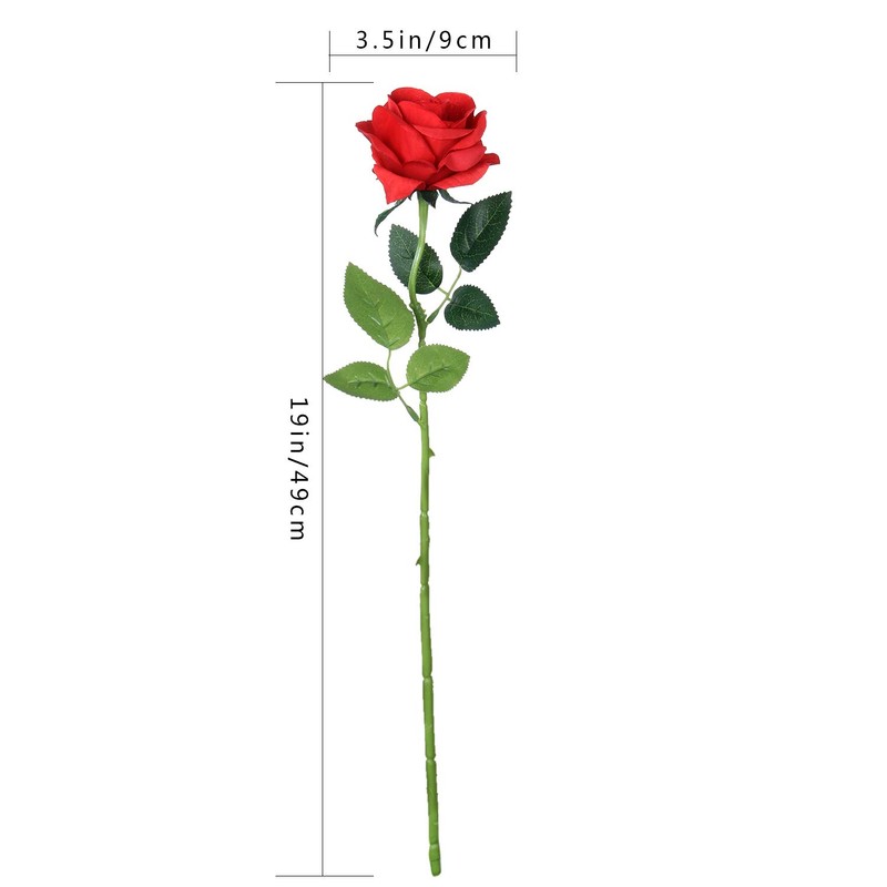 wokery Single Artificial Rose, Silk Artificial Flower Red Rose, Living