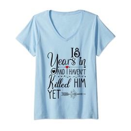 Womens 18th Wedding Anniversary for Wife - Her 18 Years of Marriage V-Neck T-Shirt