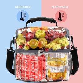 FlowFly Insulated Lunch Bag Adult Lunch Box Large Tote Double Layer Cooler for Men, Women, with Adjustable Strap,Front Pocket and Mesh Side Pockets,Cow