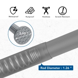 Tension Curtain Rod, 51-126 Inch,Spring Shower Tension Curtain Rod, Closet Rod, for Windows or Shower, Easy to Install, No Drilling, No Rust, for Bathroom, Rod Diameter 1.26 Inches, Grey,Umimile