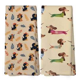 shiviody Dog Dachshund Kitchen Towels - Dog Puppy Dish Towels, Cute Wiener Dog Christmas Winter Decorative Absorbent Dishcloths Hand Towels Set of 2 for Kitchen Decor 16x24 Inches