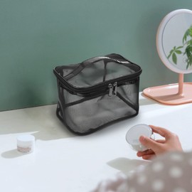 VALICLUD Makeup Brush Organizer Bag Mesh Cosmetic Case Toiletry Pouch: Black Mesh Makeup Bag Mesh Travel Pouches Clear Makeup Case for Women Men Girls Travel Vacation Office Clear Organizer Bags