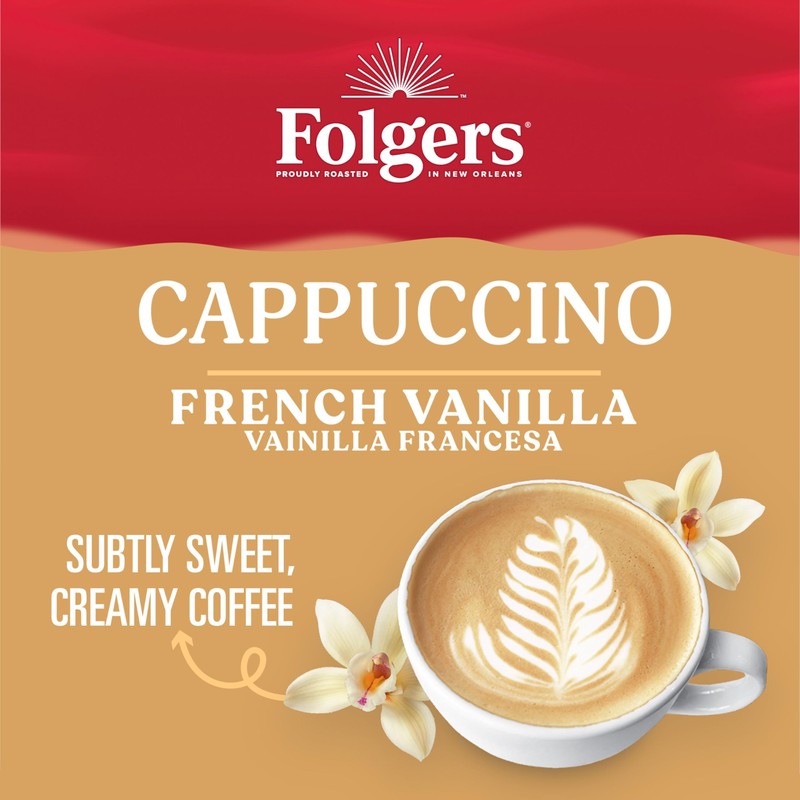 Folgers French Vanilla Flavored Cappuccino Mix, Instant Coffee Beverage, 16