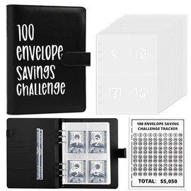 【CLOUDSEA】100 Envelopes Money Saving Challenge - A5 Money Saver Budget Binder Book with Cash Envelopes and Numbers, 100-Days of Easy and Funny Ways to Save $5,050 Cash Envelope Challenge Binder, Black:_black