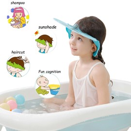 Duschhaube Kinder, Baby Verstellbarer Shampoo Schutz, Shampoo Bade Bad SchüTzen Weiche Kappe Hut, Kappe Wasserdicht Cap für Mehr als 6 Monate(Kopfumfang über 38cm) Blau