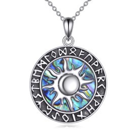 YAFEINI Viking Necklace 925 Sterling Silver Viking Sun Nordic Pendant Abalone Shell Jewellery Gift for Women Men