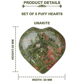 Crocon 5 Pcs Unakite Gemstone Mini Heart Shape Hand Carved Puff Stones Set Pocket Crystal Healing Tumble Collection Palm Worry Stone Good Luck Gift Craft Home Decor Size: 20-25 mm