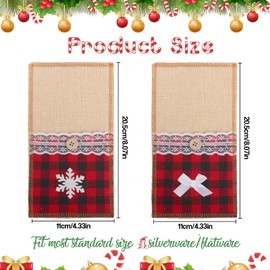Minicoco 8 Pcs Christmas Cutlery Bag Burlap Lace Utensil Holders Cutlery Suit Set Red Grid Xmas Table Decoration Pattern Pockets for Xmas Tableware Decor Set Dinner Table Supplies