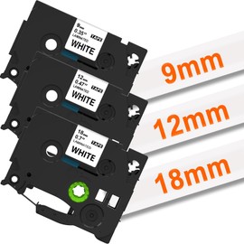 9mm 12mm 18mm White Black Letter P Touch Tape tze Tape TZe-221 TZe-231 TZe-241 Laminating Tape Cassette Set of 3, Compatible with Brother P-Touch P-Touch