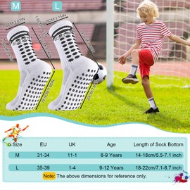 Zuimei 3 Pairs Kids Grip Socks Football Socks Boys Girls, Breathable Grip Socks Anti-slip Athletic Sock for Kids White Cushioned Sports Sock for Basketball Rugby Tennis Aged 9-12