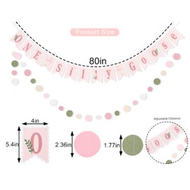 One Cut Goose Banner - Goose Princess 1st Birthday Decorations,Flower Leaf Goose Pink Wall Garlands,Lawn Birthday Party Decorations Photo Prop,Fun Goose Colorful Dots Hanging Banner (Pink)