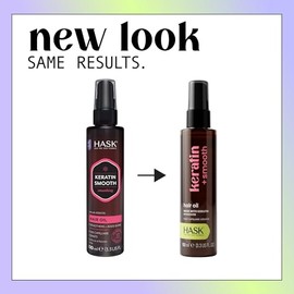 HASK, Smooth + Keratin Hair Oil, Aceite para el Cabello Rebelde, Antifrizz, Tratamiento sin Enjuague, 150 ML
