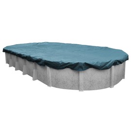Pool Mate 18 x 33 ft Deluxe Blue Winter Oval Pool Cover for Above Ground Pools, 4 ft Overlap (22 x 37 ft Cover Size), Solid 10 x 10 Scrim, 2.91 oz/yd2, 12-Year Warranty, Style: 581833-4A