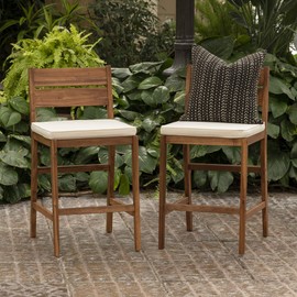 Walker Edison Set of 2 2 Piece Outdoor Patio Acacia Wood Chair Set All Weather Backyard Conversation Garden Poolside Balcony, Brown