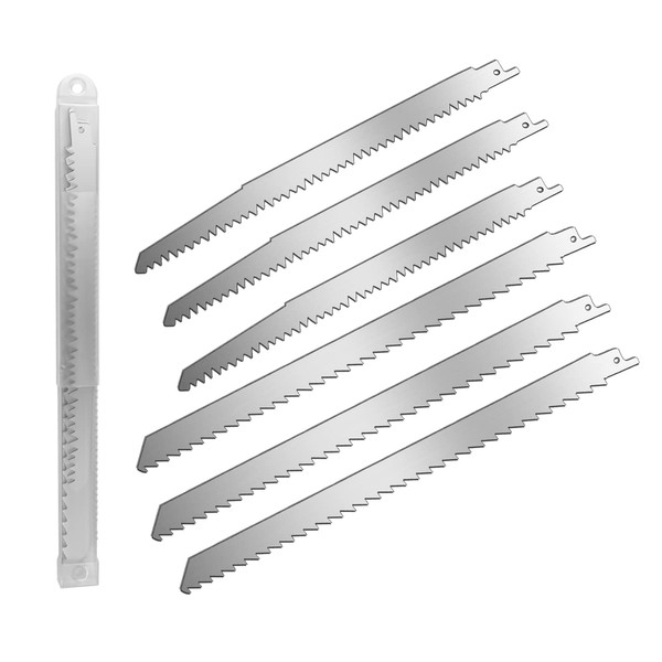 JIAYOUBAO Stainless Steel Frozen Meat Bone Cutting Unpainted Reciprocating Saw Blades for Beef Turkey Sheep Cured Ham Ice Cubes Wood Pruning Sawzall Blades - 6 Pack