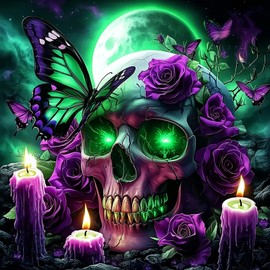 Lxmsja Skull Candles Diamond Painting Kits for Adults, DIY 5D Moon Diamond Art Kits for Beginners, Full Drill Peinture Diamant Arts and Crafts for Adults, Home Wall Decor 12x12 inch