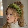 Bowbear Plush Velvet Top Knotted Wide Headbands, Kiwi Green