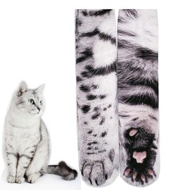 BONTOUJOUR Creative Men Women Fun Socks 3D Print Animal Feet Pattern Novelty Socks Paw Crew Socks (White cat paw)