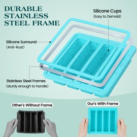 KASHME 2 Pcs Butter Mold With Stainless Steel Frame, Butter Mold For Homemade Butter, Nonstick Silicone Butter Stick Molds With Lid, Fits 4 Oz Standard Butter Stick Size(Aque)