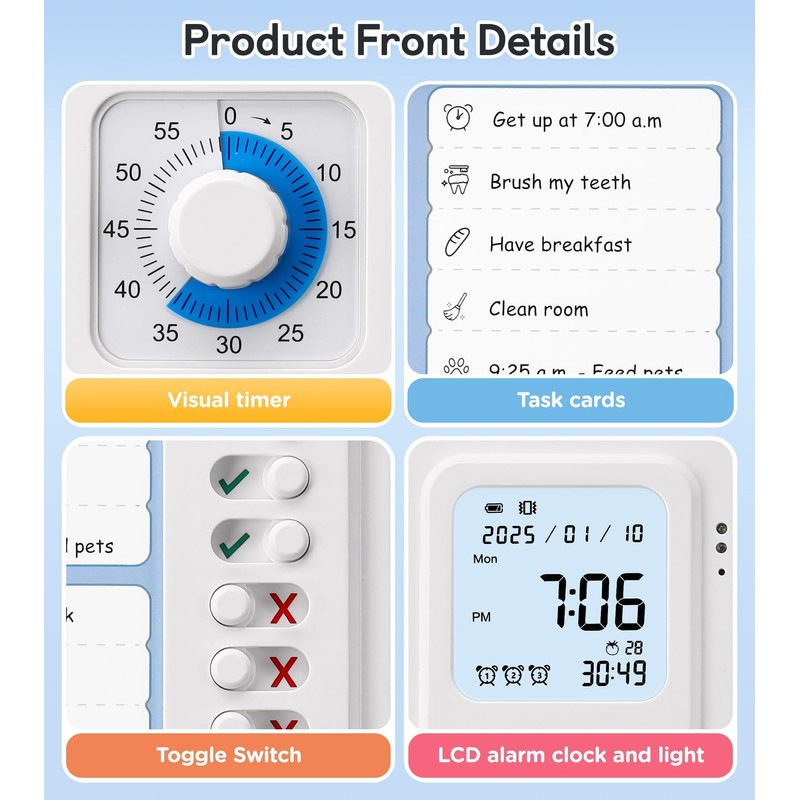 3-in-1 Visual Timer & ADHD Tool for Kids|Adults, Task Timer