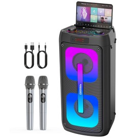 Karaoke Machine for Adults, Portable Bluetooth Speaker with 2 Wireless Microphones, Portable PA System with Disco Lights for Big Party, Outdoor, Ideal Gifts for Family, Music Lover