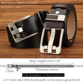 LionVII Men's Leather Belt Full Grain Leather Anti-Scratch Pin Buckle Casual Belts, Great for Jeans Formal Work Wear, Suits Up to 44 inch Waist Brown