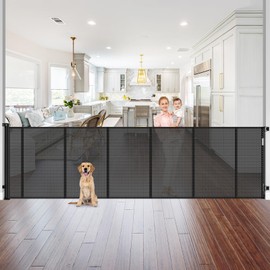 Reinforced 42 Inch Extra Tall Pet Gate with Support Rods, 96" Wide Retractable Baby Gate, Prevent Crawling Under Extra Tall Retractable Dog Gate Indoor Retractable Gate Outdoor Gates for Decks, Black
