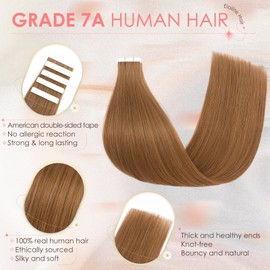 Elailite Tape Extensions Real Hair Knitting Hair #6 Medium Brown Pack of 20 Invisible Glue Hair Extensions Straight 50 g 50 cm
