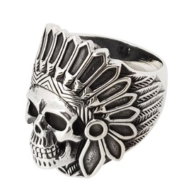 Treasure Bay Chunky 925 Sterling Silver Gothic Ring American Indian Chief Skull Biker Ring (R)