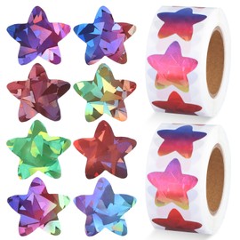 1000Pcs Foil Star Stickers 1 inch Holographic Star Stickers for Reward Self-Adhesive Colorful Stars Incentive Sticker Roll for DIY Crafts Envelope Birthday and Classroom Teacher Reward Supplies