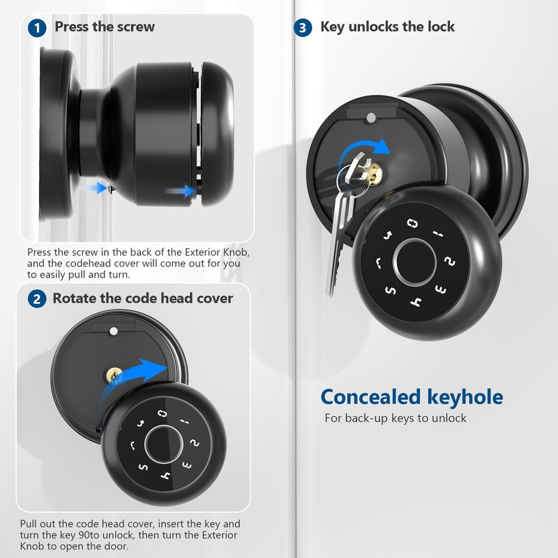 Vanzbon Fingerprint Door Lock for Bedrooms, 4 in 1 Smart