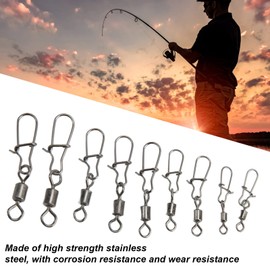 QANYEGN 210pcs Fishing Swivels Snaps Set, Snap Swivels Fishing Tackle, Stainless Steel Rolling Swivel with Safety Snaps Fishing Line Connector