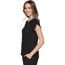 Med Couture Underscrub Raglan Sleeve Women Medical Top with Rib-Knit Round Neckline & Chest Pocket Plus Size - MC706, 2XL, Black