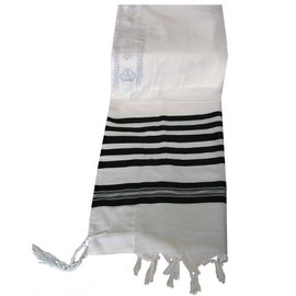 Talitnia 100% Wool Tallit Prayer Shawl White and Black Stripes in Size 55" Long and 75" Wide