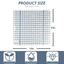Nialnant 12PCS Kitchen Towels and Dishcloths Sets,100% Cotton Soft Absorbent Quick Drying Dish Towels for Kitchen,Washing Dishes-Little Blue Plaid,12 x 12 in