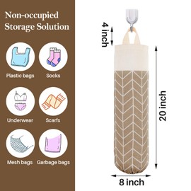 LeCorner Plastic Bag Holder, Canvas Grocery Bag Holder Dispenser, Wall Mount Shopping Trash Bag Storage Organizer for Home Kitchen (Dark Khaki)