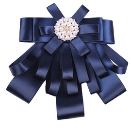 Chamvino - Broche de lazo grande para mujer y niña, con diamantes de imitación, para camisas, hotel, azafata, estudiante, logotipo profesional, Zinc Perla de imitación, cristal